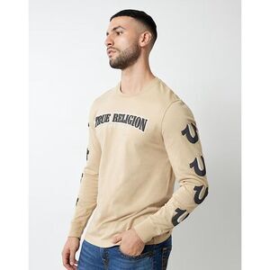 True Religion Long Sleeve Shirt Mens LG Horseshoe Logo Casual Designer Beige